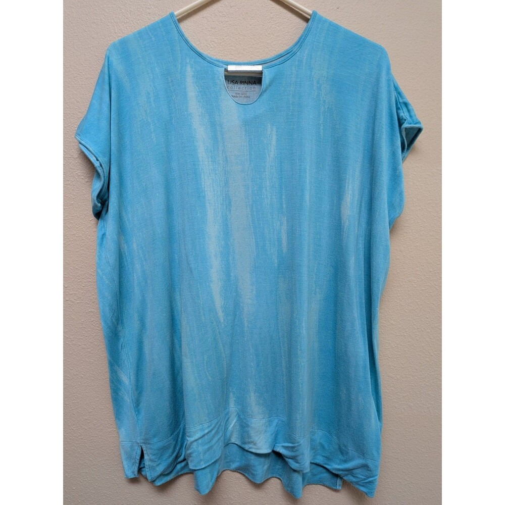 Lisa Rinna Collection Blue Jersey Knit Keyhole Neck Tunic Top XXS